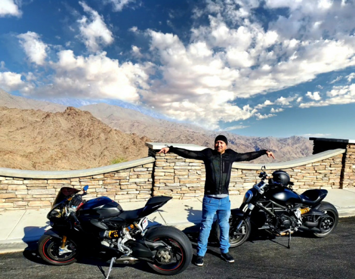 Striking a pose with both of my Ducatis.