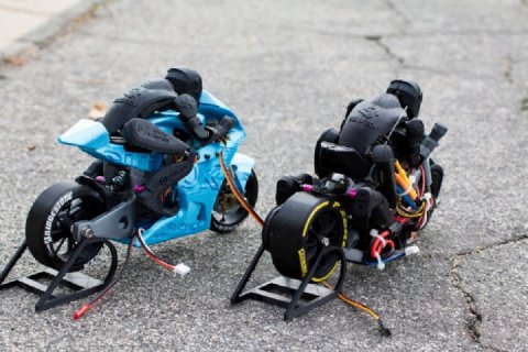 Brett Turnage and his models of motorbikes, printed on a 3-D printer